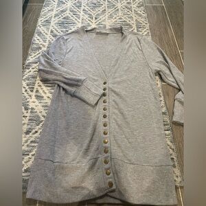 Zenana Outfitters Light Gray Cardigan with Gold Buttons